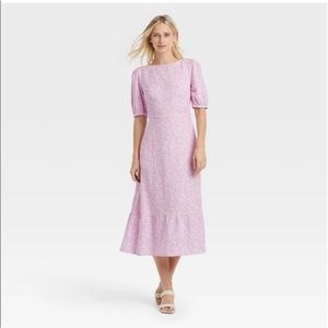 NWT Who What Wear Women's Dress Large Tie Back Purple Floral Print Linen Blend